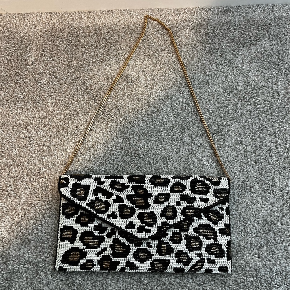 Express Beaded Leopard Clutch